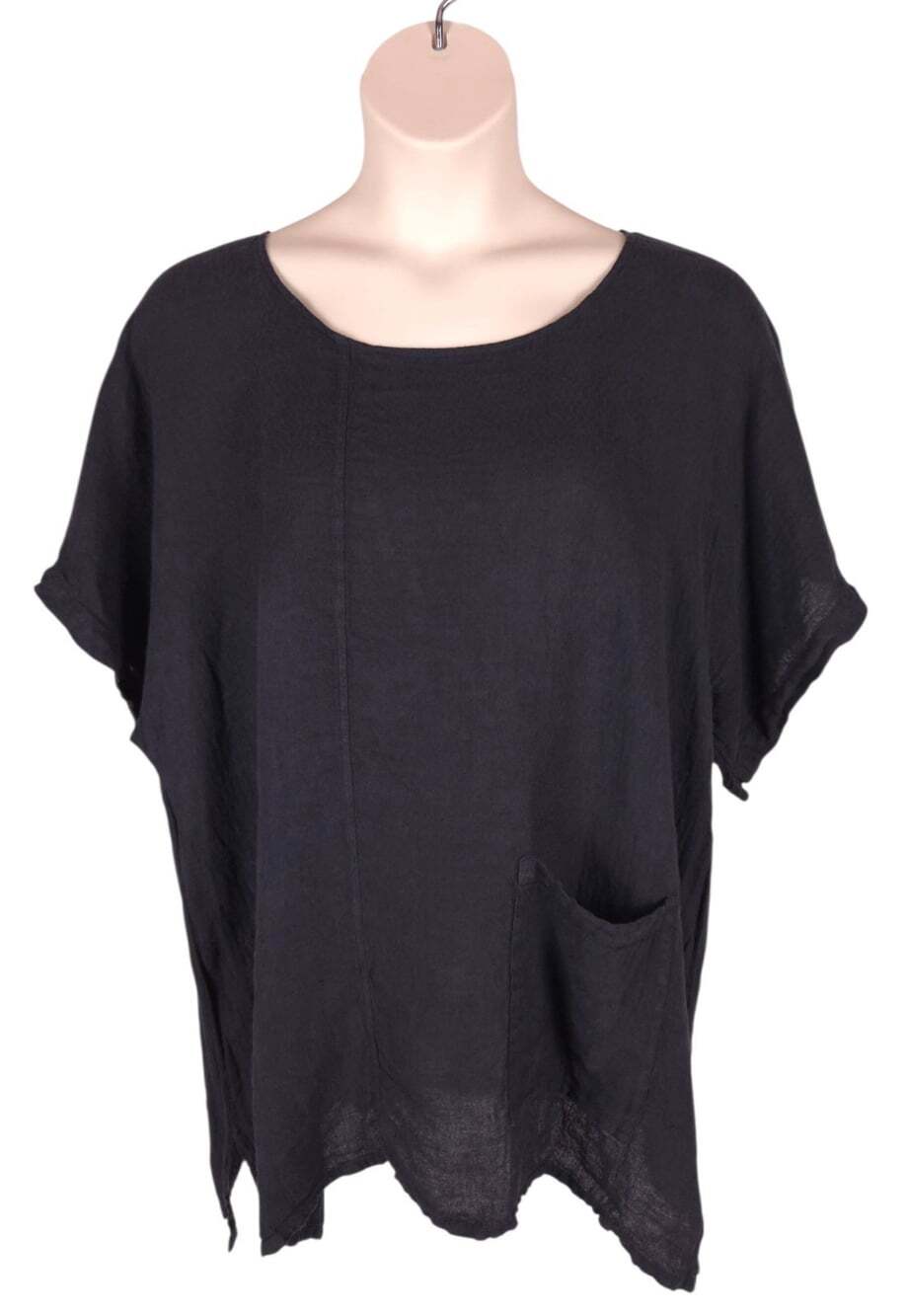 Grizas Washed Linen Top US 2X 20 EU 50 Womens Faded Black Lagenlook $195